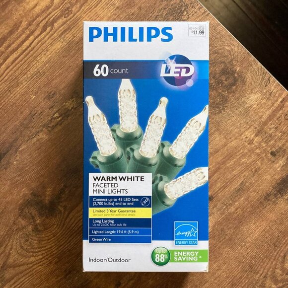 Philips 60-Count Warm White Mini Faceted LED String Lights Holiday Christmas - Picture 9 of 9